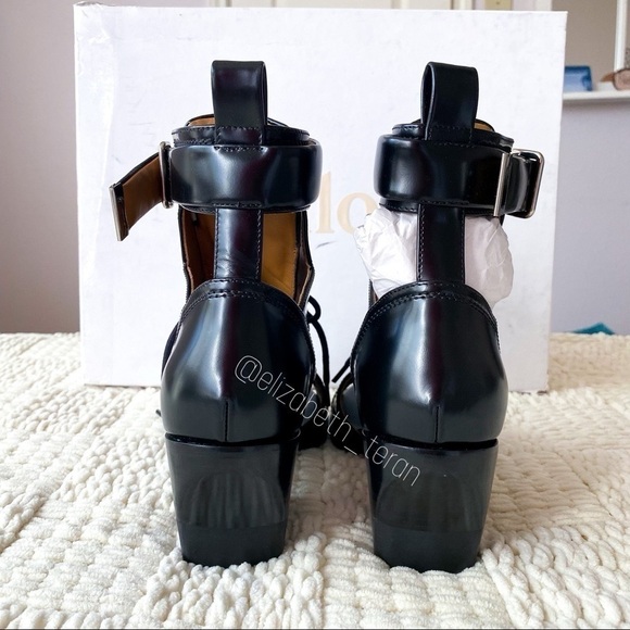 Chloé Rylee Cut-Out Leather Ankle Boot Heel Buckle Open-Toe Black EU 37.5 NIB - Picture 9 of 15
